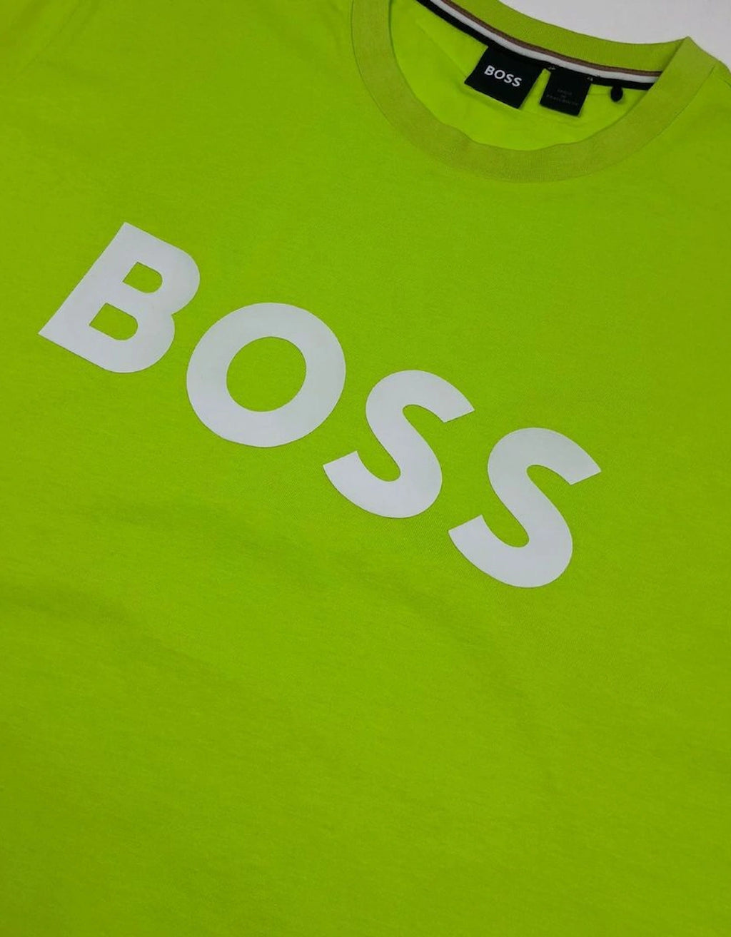 BOSS Stretch-Cotton Lime Green T-Shirt Large Logo